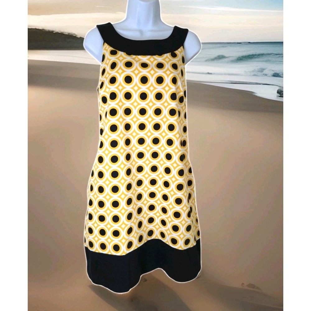 Maggy London Sheath Dress 10‎ Yellow Brown Colorblock Sleeveless Lined Summer